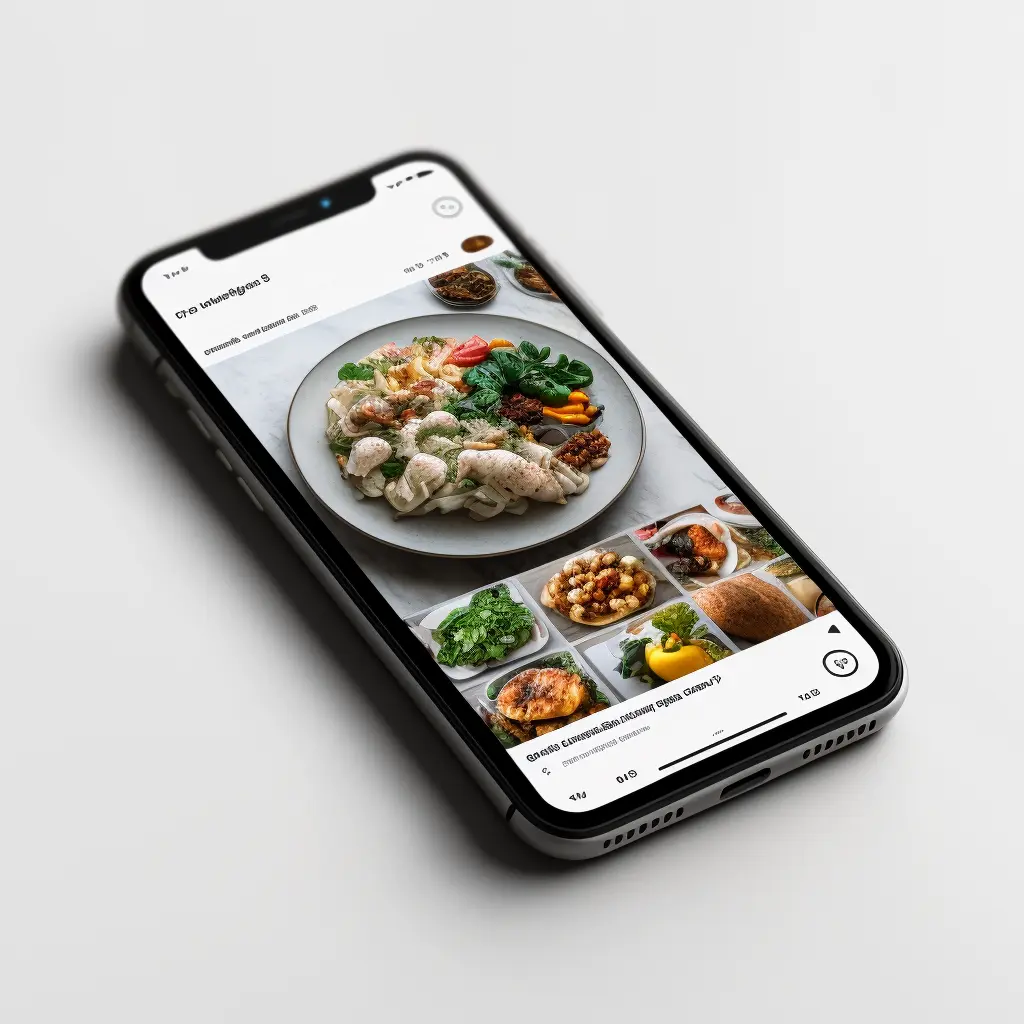 photography of an iphone [with a modern user interface food ordering app on the screen] inspired by Behance and Figma and dribbble